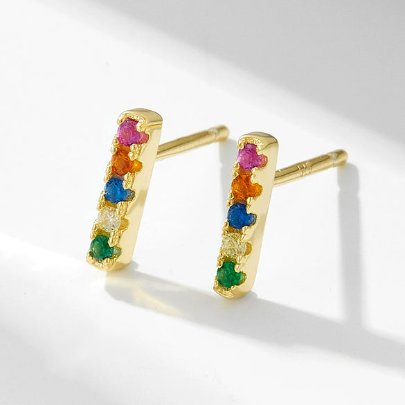 Stud Earrings Silver Microinlaid Color Zircon Geometric Style