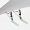 Stud Earrings Silver Microinlaid Color Zircon Geometric Style