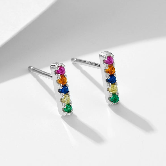 Stud Earrings Silver Microinlaid Color Zircon Geometric Style