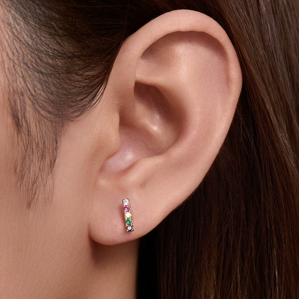 Stud Earrings Silver Microinlaid Color Zircon Geometric Style
