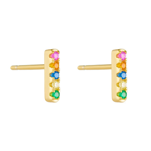 Stud Earrings Silver Microinlaid Color Zircon Geometric Style