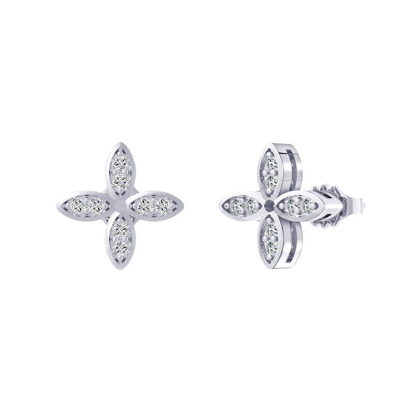 Stud Earrings Silver 925 Three Dimensional Windmill Leaf Pattern Electroplated