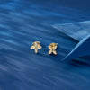 Stud Earrings Silver 925 Three Dimensional Windmill Leaf Pattern Electroplated