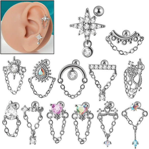 Stud Earrings Stainless Steel Butterfly Geometric Flower Insect Diamond