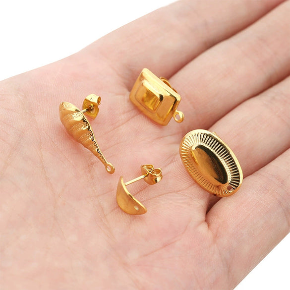 Stud Earrings Stainless Steel Cocoon Shape Vintage Smooth 18K Vacuum Plating