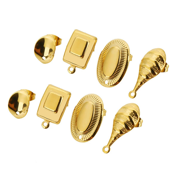 Stud Earrings Stainless Steel Cocoon Shape Vintage Smooth 18K Vacuum Plating