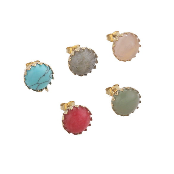 Stud Earrings Stainless Steel Natural Stone Geometric Electroplating