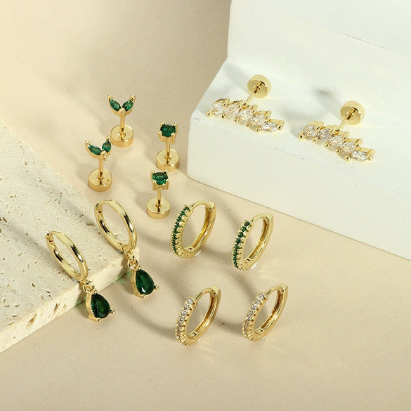 Stud Earrings Stainless Steel Star Shape Emerald Zircon For Women