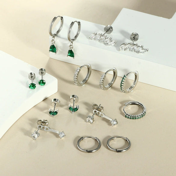 Stud Earrings Stainless Steel Star Shape Emerald Zircon For Women