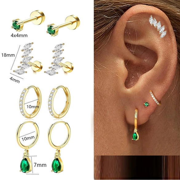 Stud Earrings Stainless Steel Star Shape Emerald Zircon For Women
