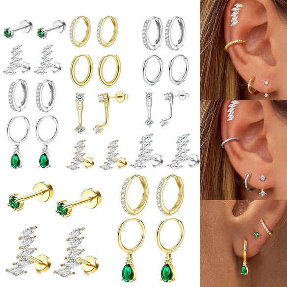 Stud Earrings Stainless Steel Star Shape Emerald Zircon For Women