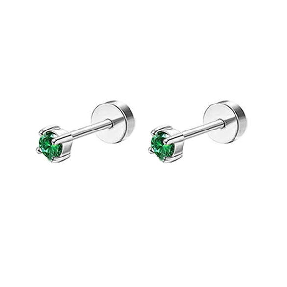 Stud Earrings Stainless Steel Star Shape Emerald Zircon For Women