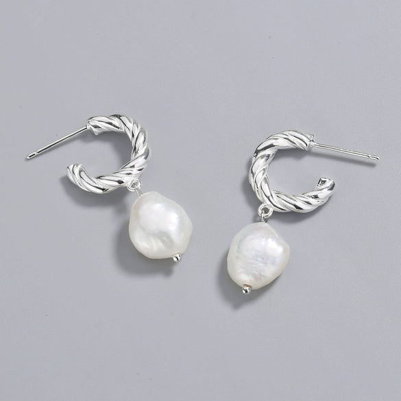 Stud Earrings 925 Sterling Silver Baroque Freshwater Pearl Geometric Electroplated