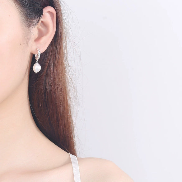 Stud Earrings 925 Sterling Silver Baroque Freshwater Pearl Geometric Electroplated