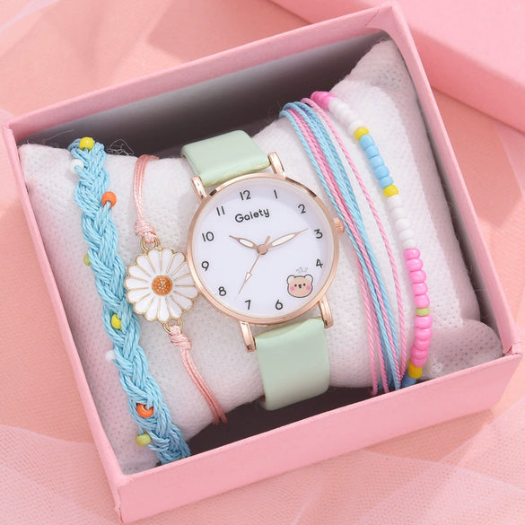 Student Female Watch Alloy Case Canvas Strap Round Dial Leisure Style