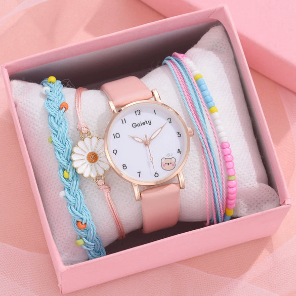 Student Female Watch Alloy Case Canvas Strap Round Dial Leisure Style