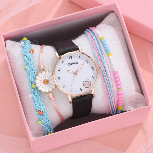 Student Female Watch Alloy Case Canvas Strap Round Dial Leisure Style