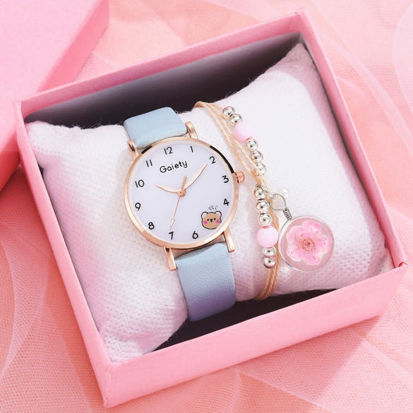 Student Female Watch Alloy Case Canvas Strap Round Dial Leisure Style