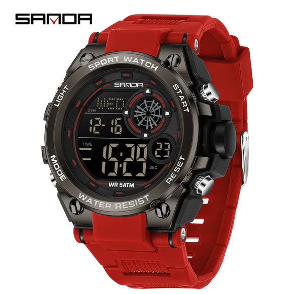 Student Multifunction Chronograph Sports Watch Abs Case Tpu Strap Acrylic Mirror Round Dial Digital Display Waterproof