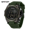 Student Multifunction Chronograph Sports Watch Abs Case Tpu Strap Acrylic Mirror Round Dial Digital Display Waterproof