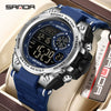 Student Multifunction Chronograph Sports Watch Abs Case Tpu Strap Acrylic Mirror Round Dial Digital Display Waterproof