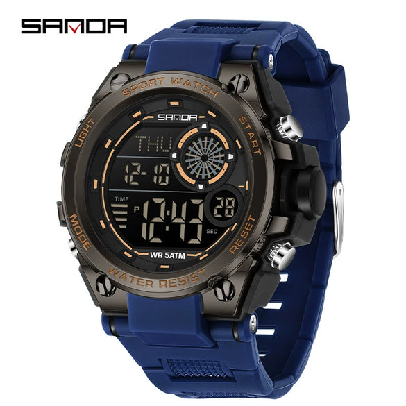 Student Multifunction Chronograph Sports Watch Abs Case Tpu Strap Acrylic Mirror Round Dial Digital Display Waterproof