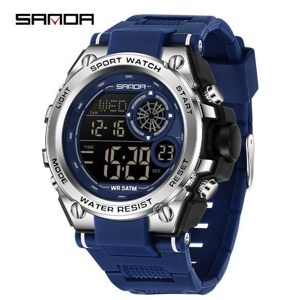Student Multifunction Chronograph Sports Watch Abs Case Tpu Strap Acrylic Mirror Round Dial Digital Display Waterproof