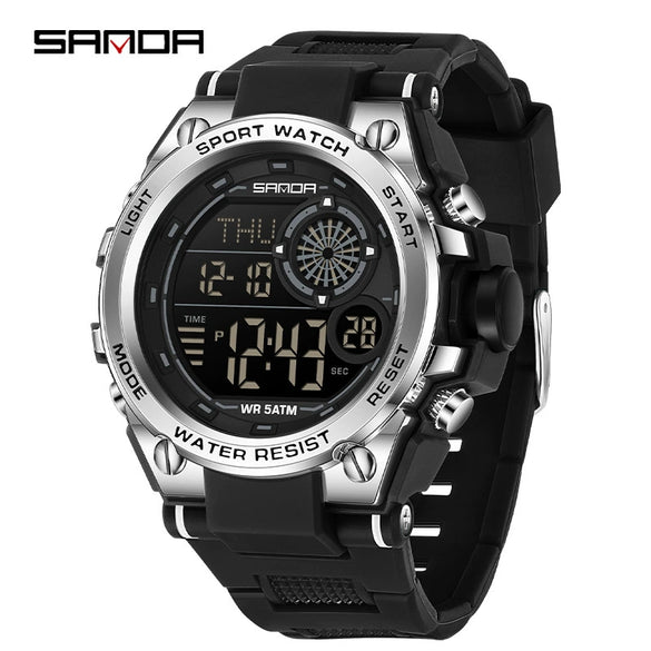 Student Multifunction Chronograph Sports Watch Abs Case Tpu Strap Acrylic Mirror Round Dial Digital Display Waterproof