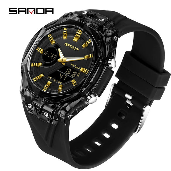 Student Multifunction Electronic Watch Tpu Strap Abs Case Acrylic Mirror Round Dial Sports Style Luminous Waterproof
