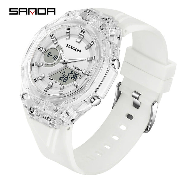 Student Multifunction Electronic Watch Tpu Strap Abs Case Acrylic Mirror Round Dial Sports Style Luminous Waterproof