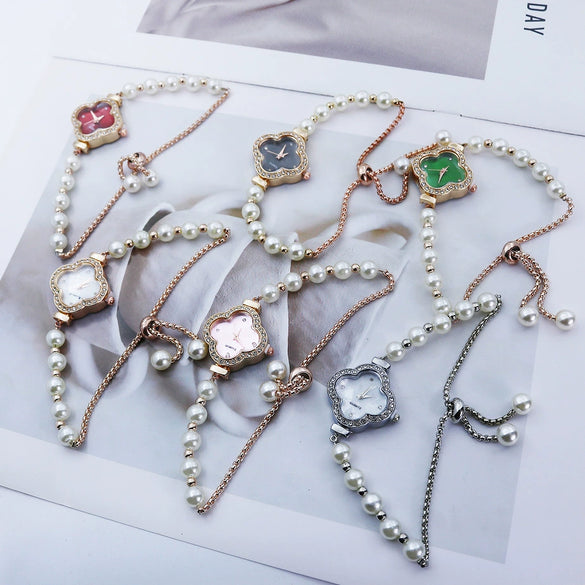 Student Watch Alloy Rose Gold Fourleaf Clover Shape Quartz Watch For Female