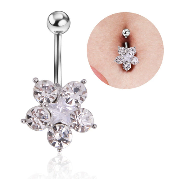 Style Fashion Flower Belly Button Ring Wholesale Threecolor Zircon Optional Hot Fivestar Wholesale Supply