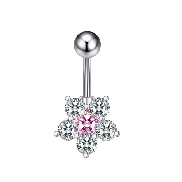 Style Fashion Flower Belly Button Ring Wholesale Threecolor Zircon Optional Hot Fivestar Wholesale Supply