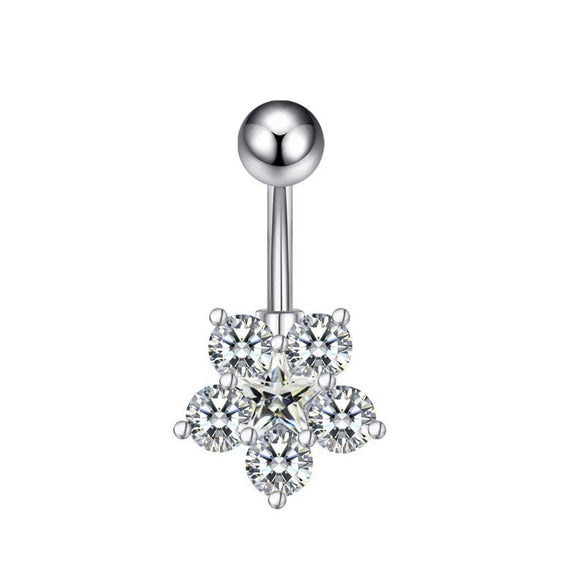 Style Fashion Flower Belly Button Ring Wholesale Threecolor Zircon Optional Hot Fivestar Wholesale Supply