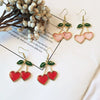 Style Fresh Cherry Love Earrings Sweet Girl's Heart Drop Oil Cherry Long Earrings Simple Decoration