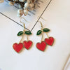 Style Fresh Cherry Love Earrings Sweet Girl's Heart Drop Oil Cherry Long Earrings Simple Decoration