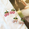 Style Fresh Cherry Love Earrings Sweet Girl's Heart Drop Oil Cherry Long Earrings Simple Decoration