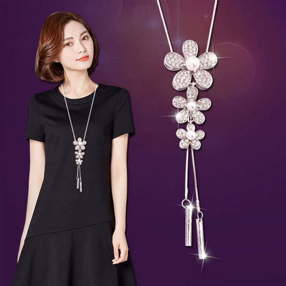 Style New Fashion Necklace Women's Flower Sweater Chain Clothes Accessories Decorations Allmatch Long Tassel