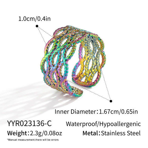 Stylish Cut Out Geometric Hip Hop Punk Ring For Girls Stainless Steel With Electroplating Hand Jewelry