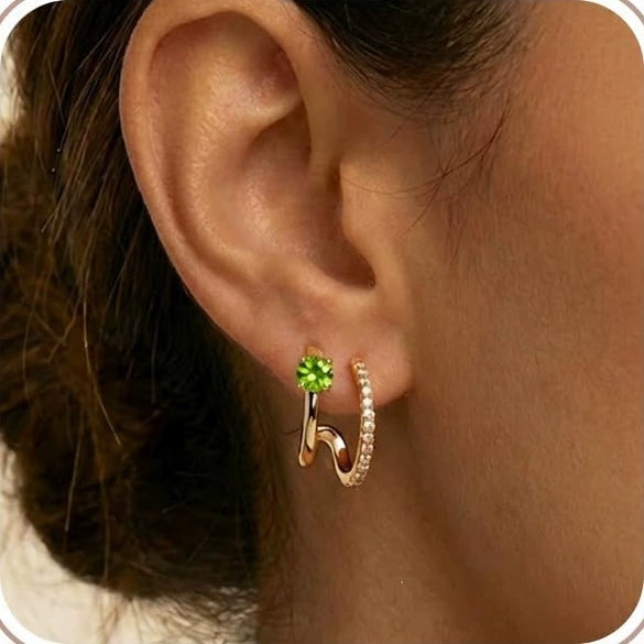 Stylish Electroplated Copper Geometric Double Circle Zircon Gold Hoop Earrings For Women