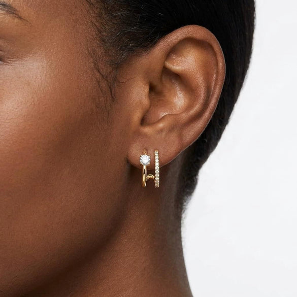 Stylish Electroplated Copper Geometric Double Circle Zircon Gold Hoop Earrings For Women