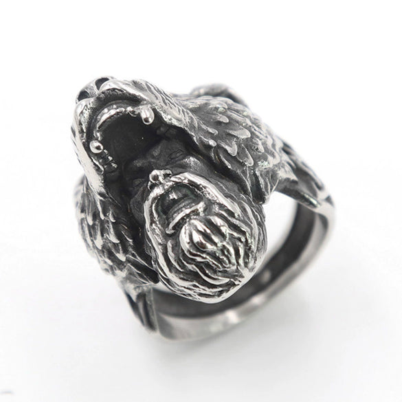 Stylish Exaggerated Retro Atomic Wolf Viking Werewolf Ring Titanium Steel Oil Treated Unisex
