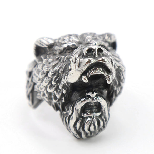 Stylish Exaggerated Retro Atomic Wolf Viking Werewolf Ring Titanium Steel Oil Treated Unisex