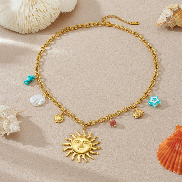 Stylish Minimalist Tropical Fish Star Sunflower Pendant Goldplated Stainless Steel Necklace