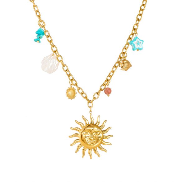 Stylish Minimalist Tropical Fish Star Sunflower Pendant Goldplated Stainless Steel Necklace