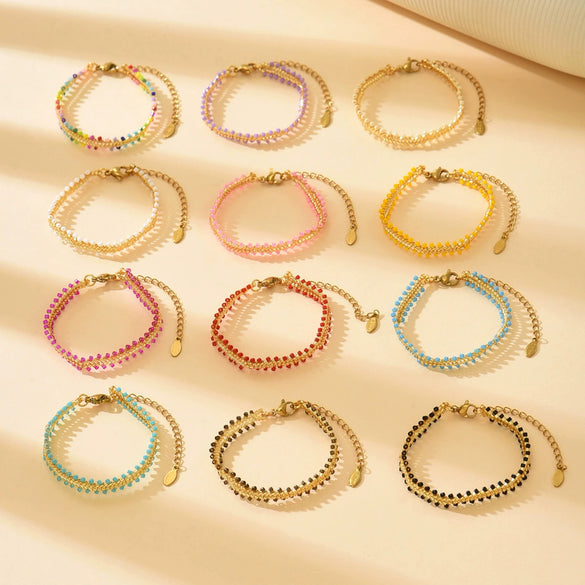 Stylish Simple Glass Glazed Geometric Doll Cartoon Characters Purely Handmade Miyuki Beads Stainless Steel Bracelet For Women And Unisex