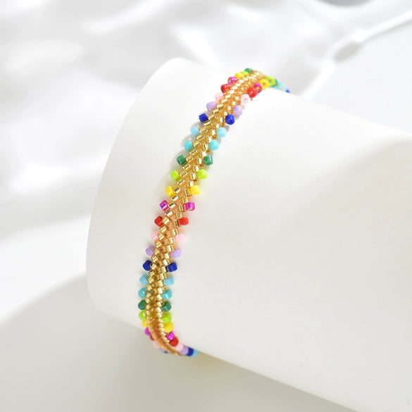 Stylish Simple Glass Glazed Geometric Doll Cartoon Characters Purely Handmade Miyuki Beads Stainless Steel Bracelet For Women And Unisex