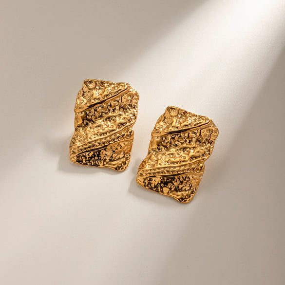 Stylish Stainless Steel Geometric Pattern Hammered Asymmetrical Earrings For Women Jewelry