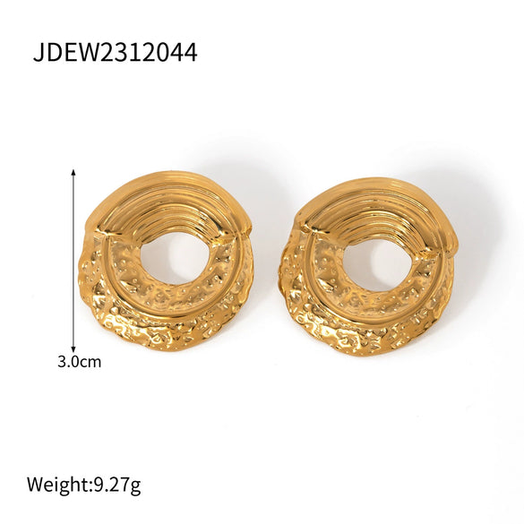 Stylish Stainless Steel Geometric Pattern Hammered Asymmetrical Earrings For Women Jewelry