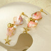 Stylish Stainless Steel 18K Electroplated Women's Starfish Pink Shell Earrings